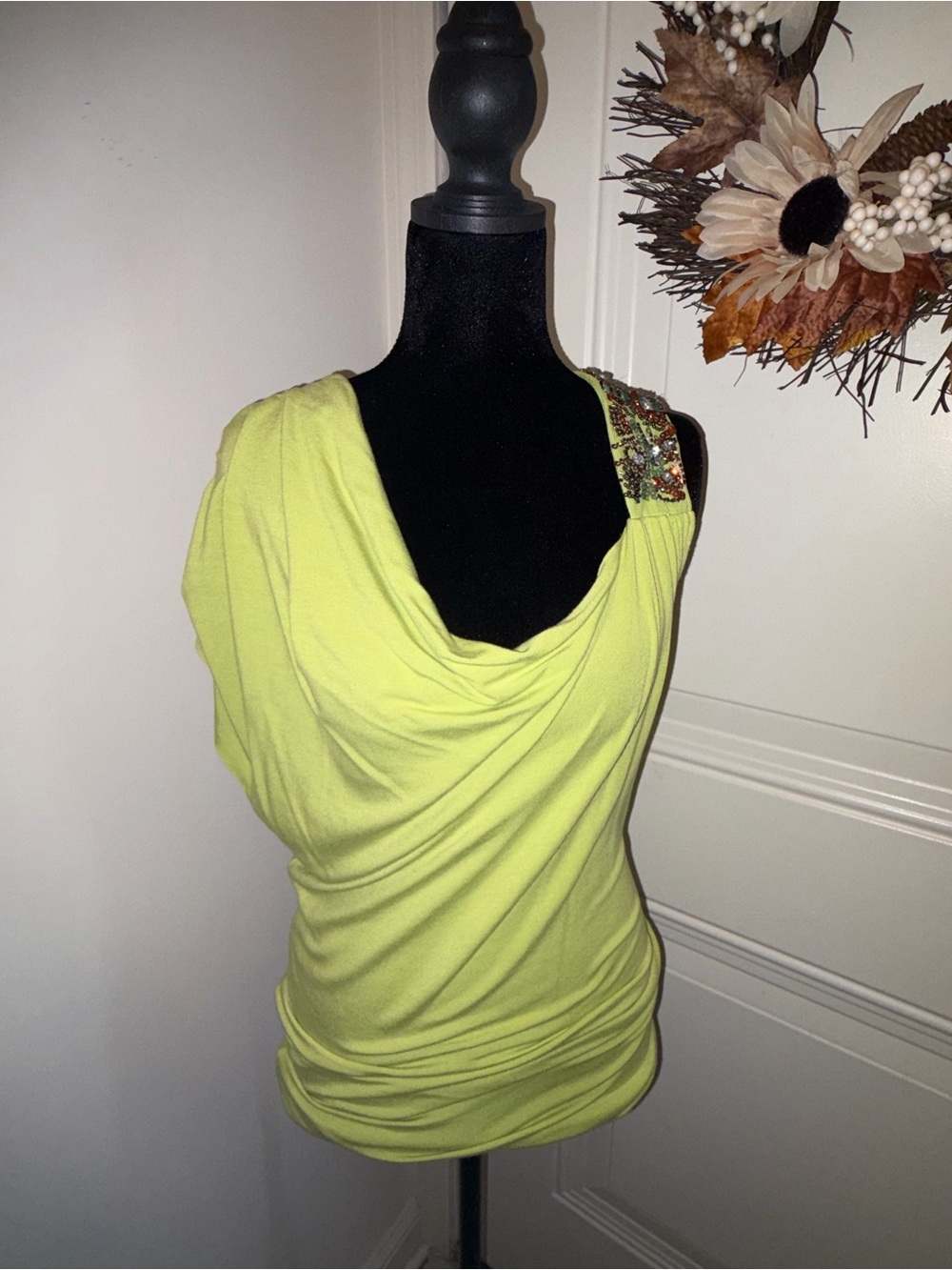 Arden B Lime Green Draped Top with Embellished Strap